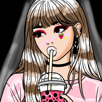 aesthetic realistic girl drinking boba