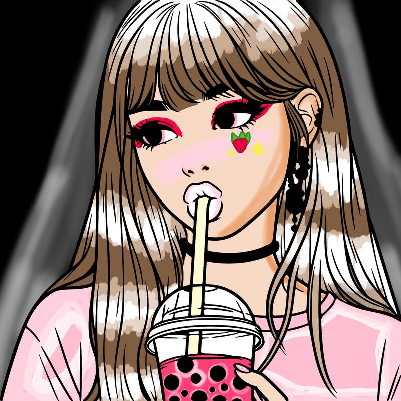 aesthetic realistic girl drinking boba