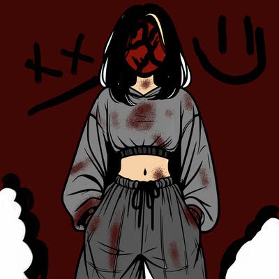 realistic girl faceless with baggy pants and a crop top