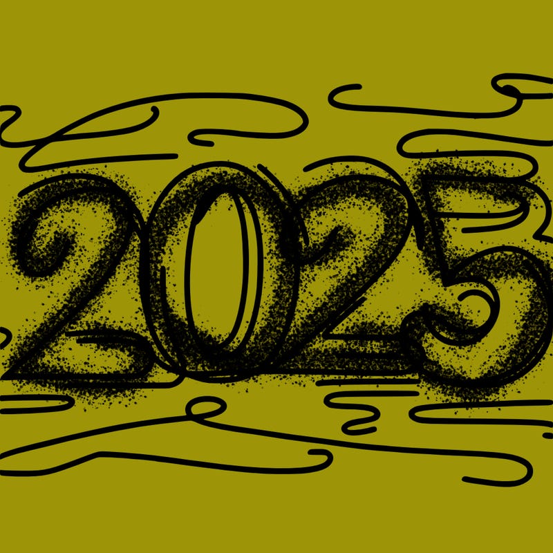 one line scrawled numbers sketch design “2025”