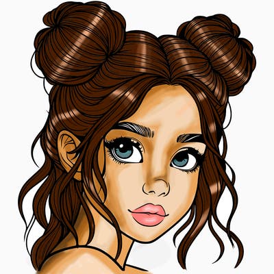 realistic girl with hair buns on her head