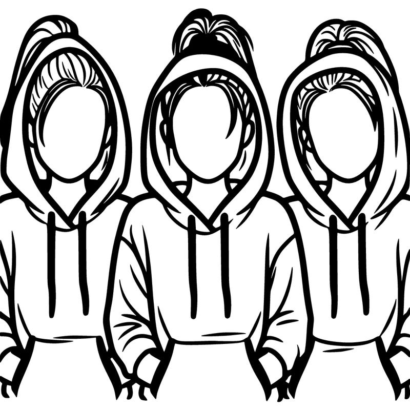 three faceless girls in a hoodie