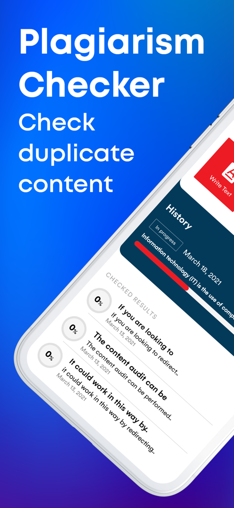 Interface of the Plagiarism Checker app showing scanned results for duplicate content.