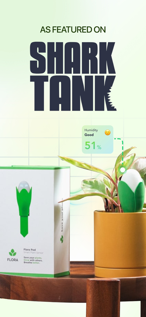 Flora - Plant ID & Diagnosis - Flora Pod smart plant sensor as featured on Shark Tank showing humidity monitoring