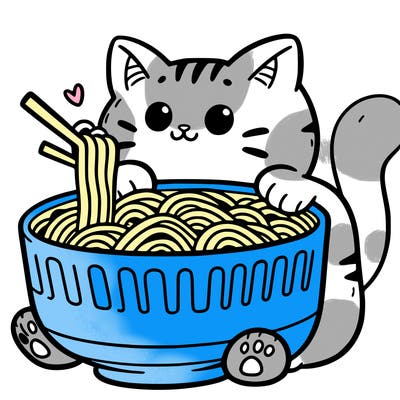 cat with ramen