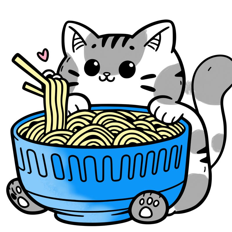 cat with ramen
