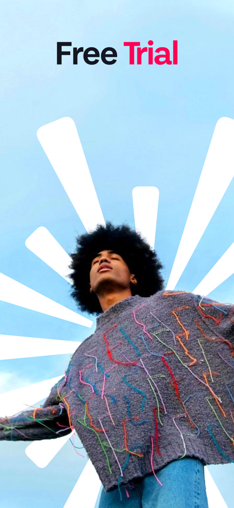 A young traveler looking up at the sky with a Free Trial headline for GoMoWorld