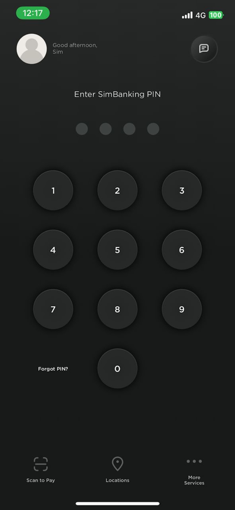 CRDB BANK SIMBANKING BURUNDI - A dark themed mobile login screen for CRDB Bank SimBanking Burundi showing a numeric keypad to enter a PIN.