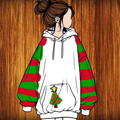 realistic girl with a oversized sweatshirt on and a bun