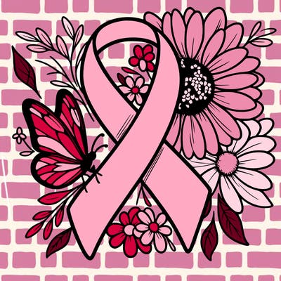 cancer awareness symbol with flowers and butterflies