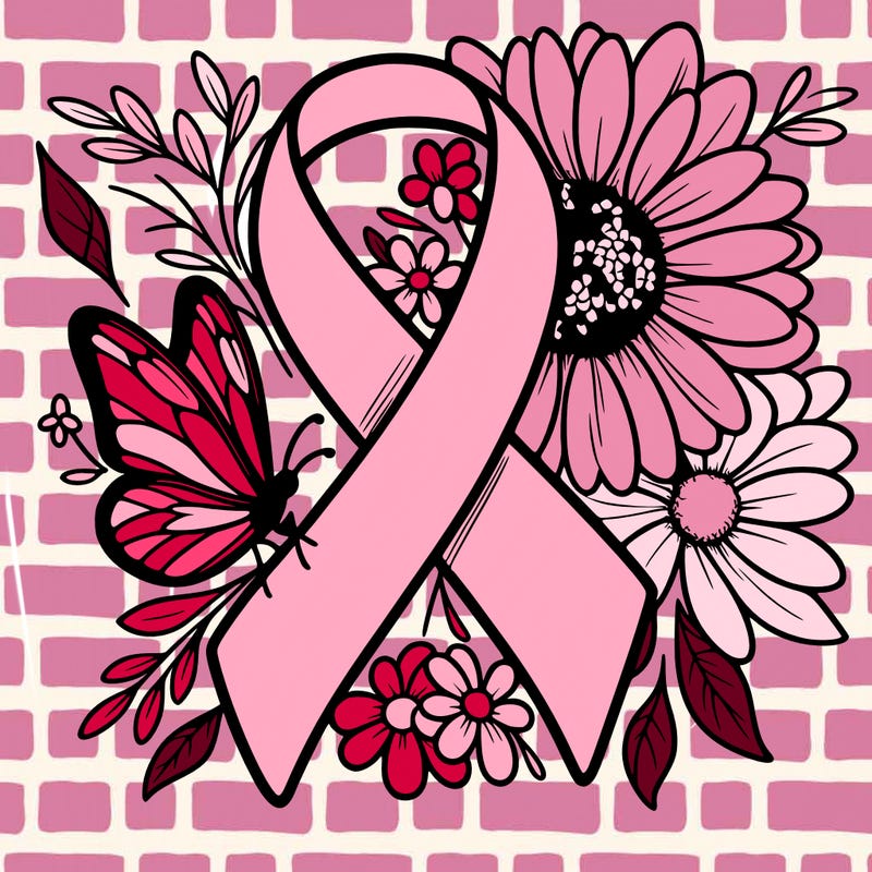 cancer awareness symbol with flowers and butterflies