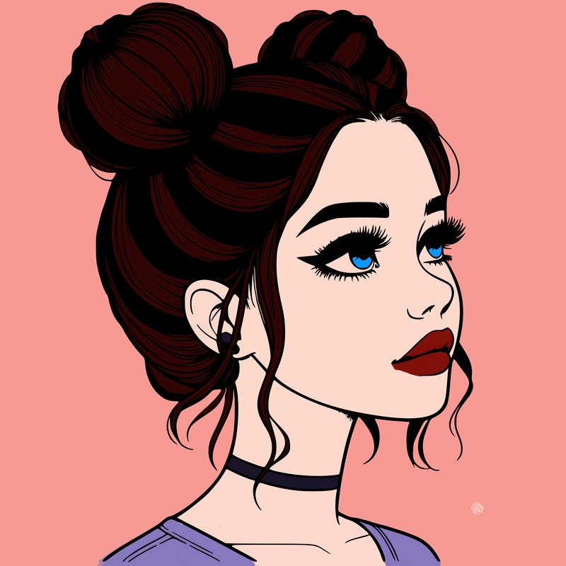 realistic girl with buns on the top of her head