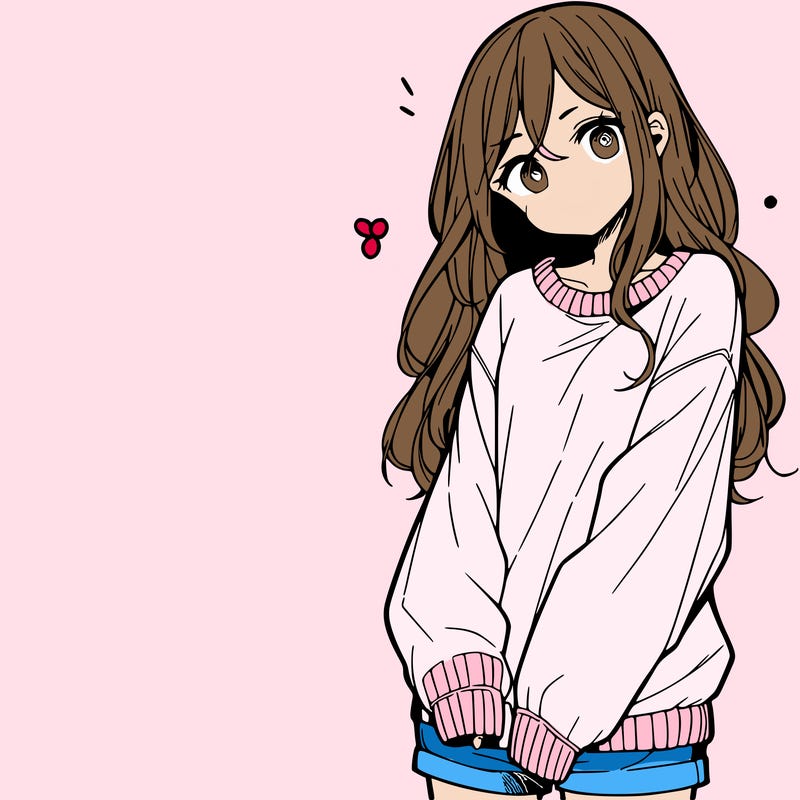 manga teen girl  in a sweater and baggy pants