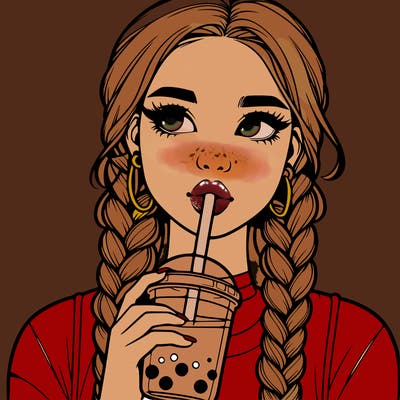 realistic girl with braided hair drinking boba