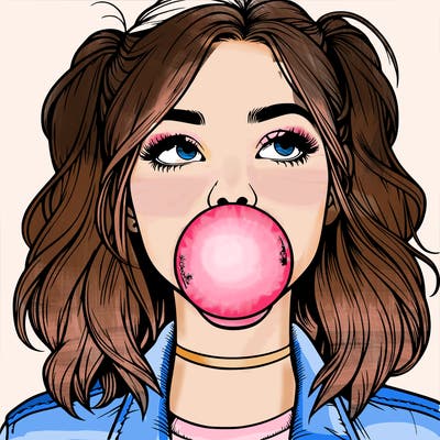 realististic girl blowing bubble -gum