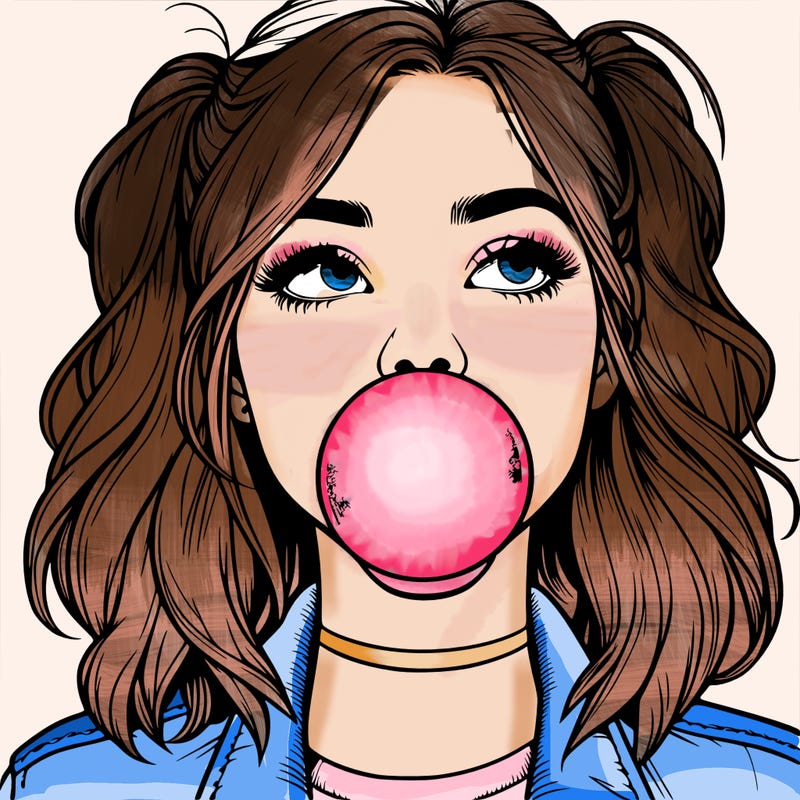 realististic girl blowing bubble -gum