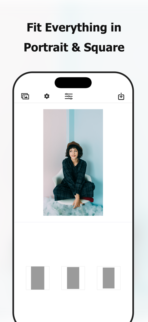 Square Fit Photo: PicFitter - Screenshot of PicFitter app showing a vertical photo formatted for square social media posts