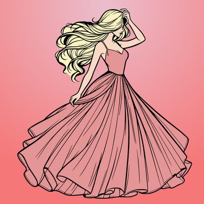 realistic woman with dress flowing in the wind