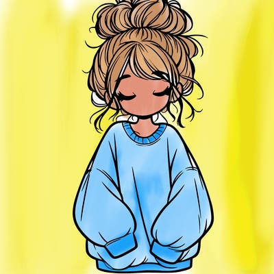 girl with baggy sweatshirt and messy bun