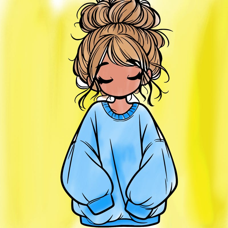 girl with baggy sweatshirt and messy bun