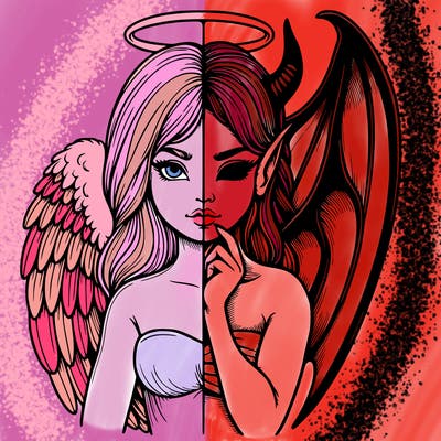 realistic angel half demon