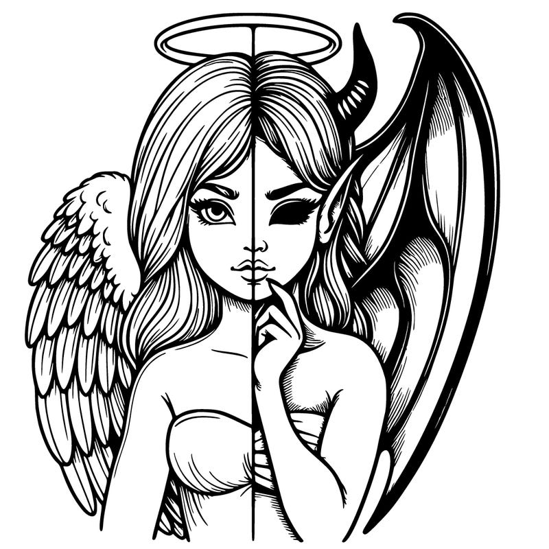 realistic angel half demon