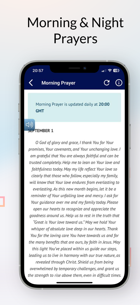 Bible NIV: with study tools - Teléfono inteligente mostrando una oración matutina diaria en la aplicación de estudio Biblia NIV