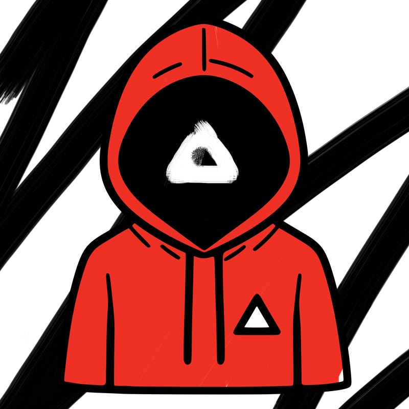 a person with non face waering a hoodie with a small triangle symbol