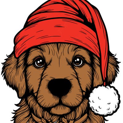 realistic dog with a christmas hat