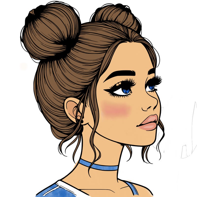 realistic girl with buns on the top of her head