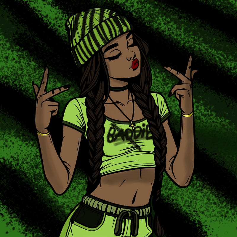 realistic teenage girl with braids and a beanie and crop top doing 🫶🏼