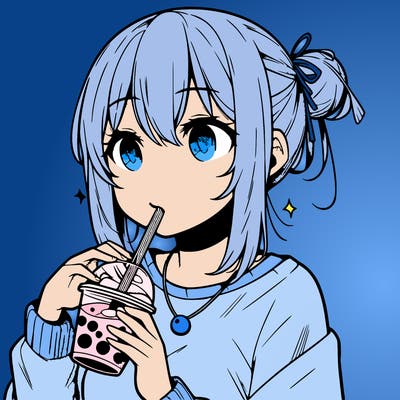 manga character drinking boba