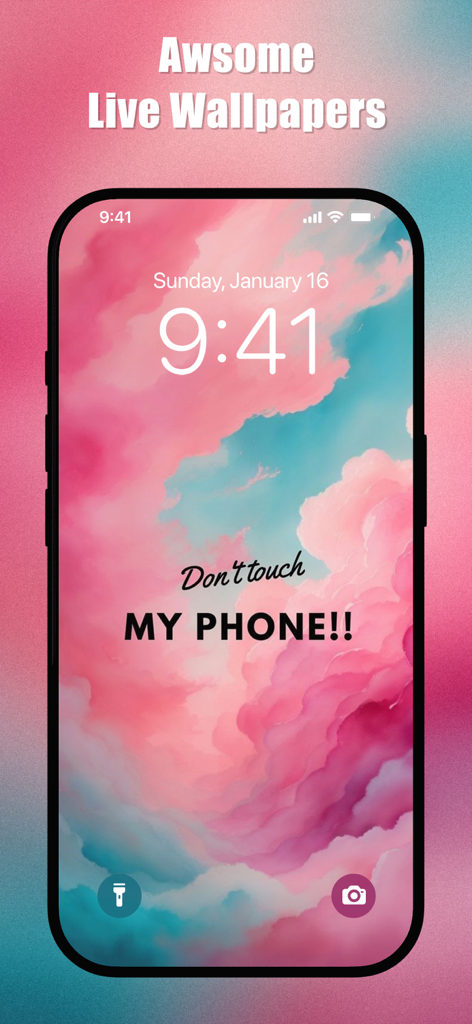 Dont Touch My Phone Wallpapers - Aesthetic pink and blue cloud wallpaper with Don't touch MY PHONE text on an iPhone screen