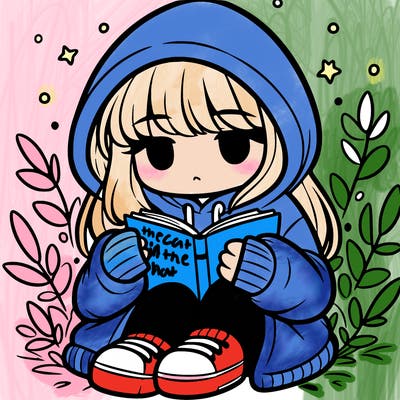 girl in oversized hoodie reading a book