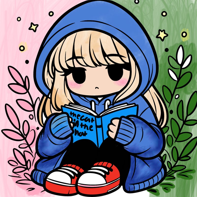 girl in oversized hoodie reading a book