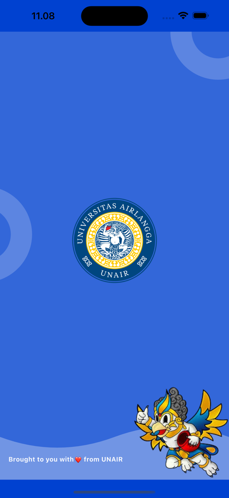 Kampus Kita Mahasiswa - Splash screen of the Kampus Kita Mahasiswa app featuring the Universitas Airlangga logo and mascot