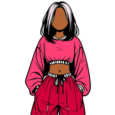 realistic girl faceless with baggy pants and a crop top
