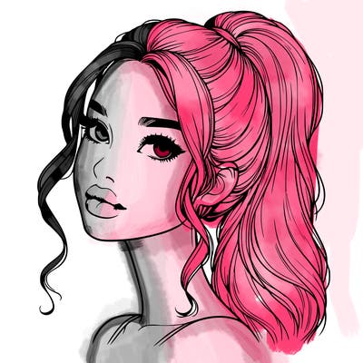 realistic girl with a ponytail on her hair and lips