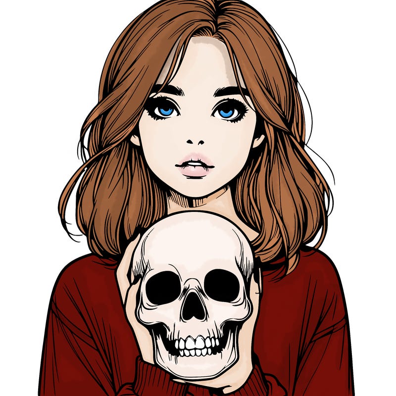 realistic girl holding a skull