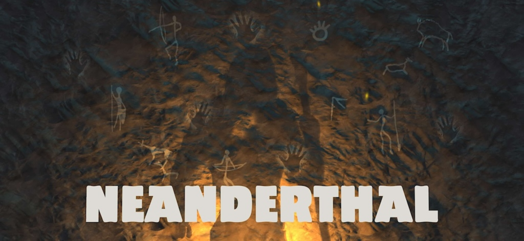 Neanderthal board game Premium - Title screen of the Neanderthal board game showing cave paintings on a rock wall