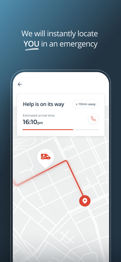 Netcare - Netcare app emergency interface showing real time ambulance tracking on a map