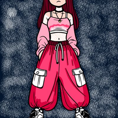 girl in a crop top and baggy pants