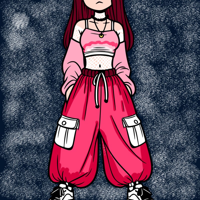 girl in a crop top and baggy pants