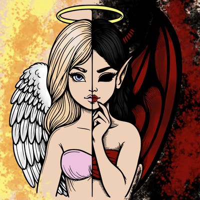 realistic angel half demon