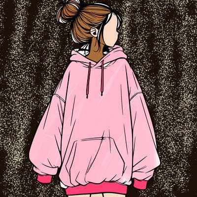 realistic girl with a oversized sweatshirt on and a bun