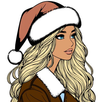 realistic girl in santa hat