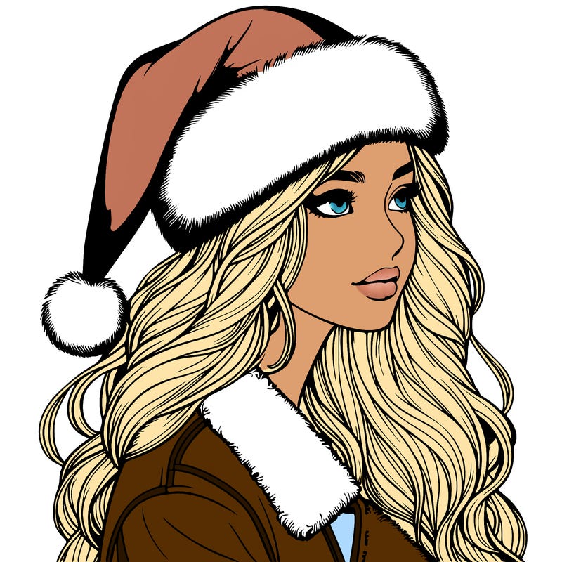 realistic girl in santa hat