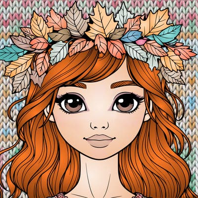 realistic girl with fall leaf crown