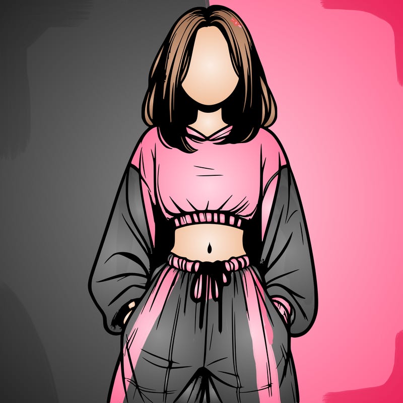 realistic girl faceless with baggy pants and a crop top