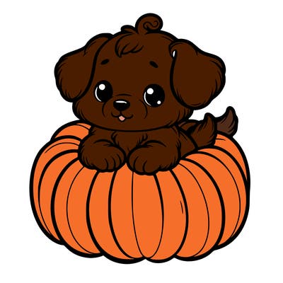 cute little puppy in a pumpkin